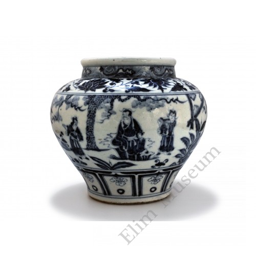 1413  A Yuan B&W jar with "Three Kingdoms" figures